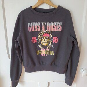 Guns N Roses Graphic Sweatshirt Faded Black Rock Band GNR Relax Boxy